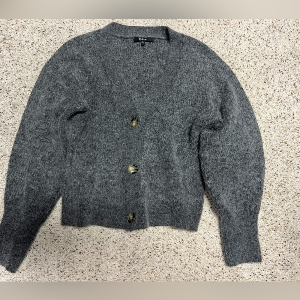 Quince Women's Charcoal Gray Baby Alpaca-Merino Wool Cropped Cardigan size large